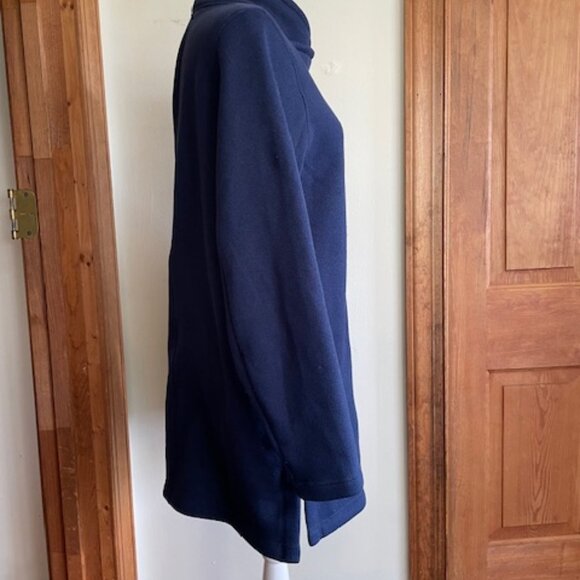 LANDS' END SPORT Tunic Sweatshirt Funnel Collar Fleece Lined Navy Medium - Picture 7 of 16